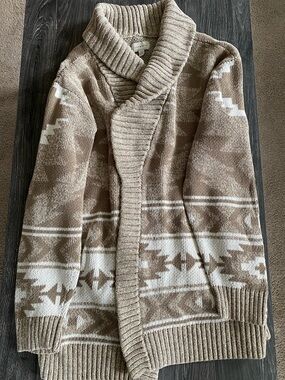 Lucky Brand Aztec Knit Cardigan - Tan & Cream